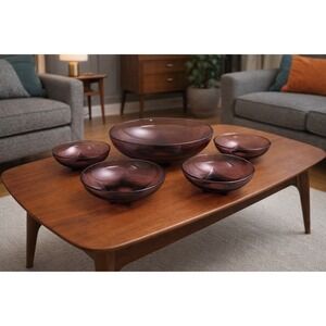 Vintage Amethyst Purple Glass Salad Bowl Set 5pc Hazel Atlas Moroccan MCM